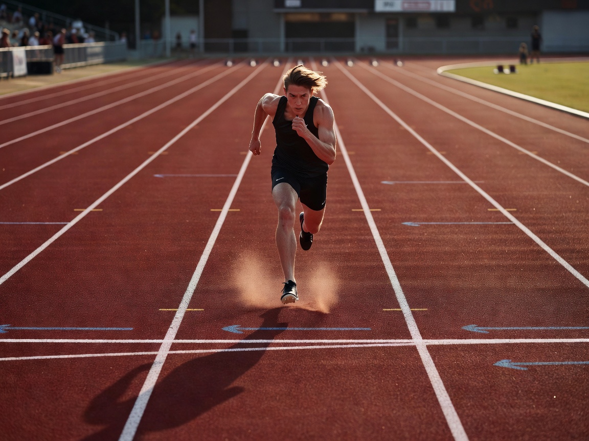 Athletic running track representing the 100m world sprint record